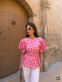 Loveable Creations By Muskan - Polka Dot Affair Pink Top