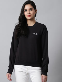 NOBARR - Women's Cotton Round Neck Full Sleeve Black Sweatshirt