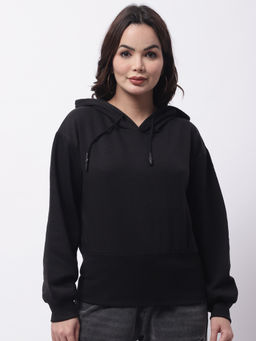 NOBARR - Women's Cotton Hooded Full Sleeve Black Sweatshirt