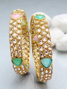 Karatcart - (Set Of 2) Antique Gold Plated Drop Kundan Shape Bangles for Women
