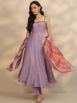 Libas - Solid Silk blend Anarkali Kurta With Pant and Dupatta Set for Women
