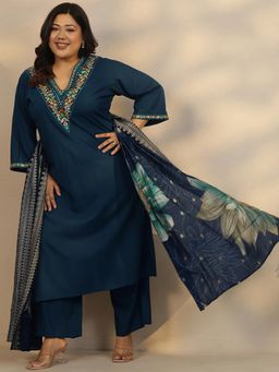 Extra love by Libas - Yoke Design Rayon Straight Kurta with Pant and Dupatta for Women