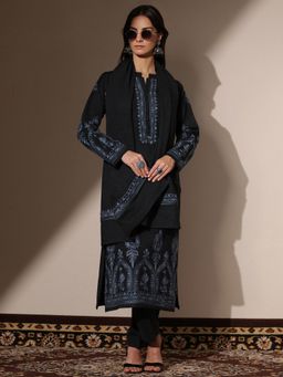 Libas - Embroidered wool Straight Kurta with Pant and Dupatta for Women