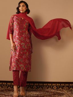 Libas - Printed Cotton Straight Kurta with Pant and Dupatta for Women