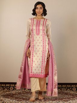 Libas - Woven Design Silk blend Straight Kurta with Pant and Dupatta for Women