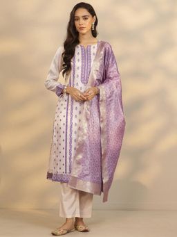 Libas - Woven Design Silk blend Straight Kurta with Pant and Dupatta for Women