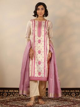 Libas - Woven Design Silk blend Straight Kurta with Pant and Dupatta for Women