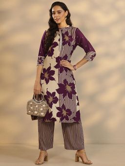 Libas - Silk blend Straight Kurta with Palazzo Set for Women - Purple