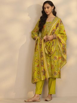 Libas - Silk blend Straight Kurta with Pant and Dupatta for Women