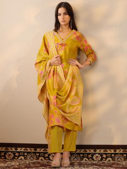Libas - Silk blend Straight Kurta with Pant and Dupatta for Women