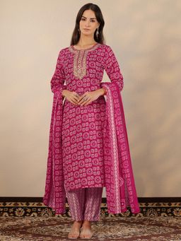 Libas - cotton blend Straight Kurta with Pant and Dupatta for Women