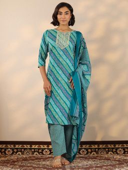 Libas - cotton blend Straight Kurta with Pant and Dupatta for Women
