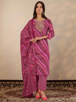Libas - cotton blend Straight Kurta with Pant and Dupatta for Women