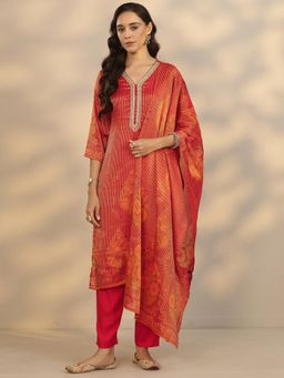 Libas - Silk blend Straight Kurta with Pant and Dupatta for Women