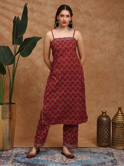 Globus - Women Maroon Gotta Lace Kurta with Pant Set