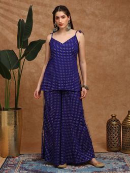 Globus - Women Blue Ethnic Gold Foil Print Co-ord Set