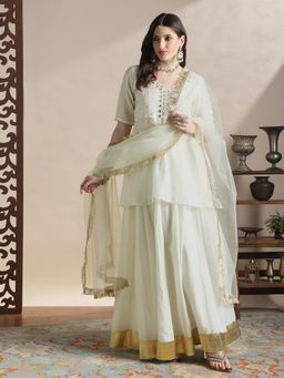 Globus - Women Off-White Sequin Yoke Tunic with Skirt and Dupatta Set