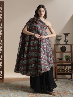 Globus - Women Extended Sleeves Asymmetric Hem Bandhani Top with Flared Palazzo Set