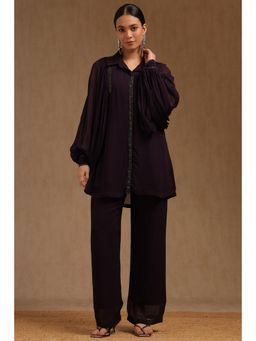 Soch - Womens Wine Georgette Mukaish Co-ord Set