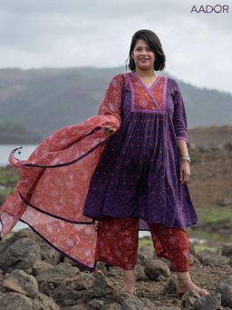 Suta - Purple Pure Cotton Kurta with Pant and Dupatta