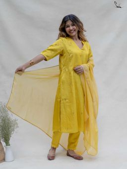 Suta - Yellow Viscose Kurta with Pant and Dupatta