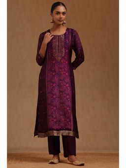 Soch - Womens Purple Dola Silk Bandhani Print Kurta with Pant