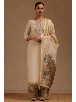Soch - Womens Beige Tissue Kurta with Palazzo and Dupatta Set