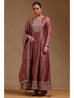 Soch - Womens Onion Pink Tissue Sequins Anarkali Kurta with Pant and Dupatta