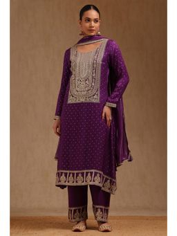 Soch - Womens Purple Georgette Embroidered Sequins Kurta with Pant and Dupatta