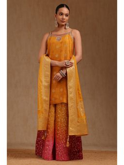 Soch - Womens Mustard Brocade Woven Design Kurta with Palazzo and Dupatta Set