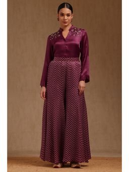 Soch - Womens Wine Satin Solid Co-ord Set