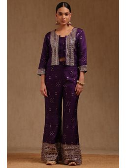 Soch - Womens Purple Brocade Ethnic Motifs Sequins Co-ord Set
