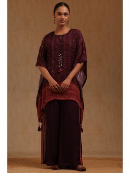 Soch - Womens Wine Chinon Geometric Print Kaftan with Palazzo Set