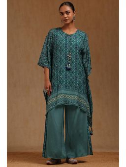 Soch - Womens Blue Chinon Faux Mirror And Sequins Kaftan with Palazzo Set