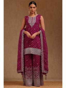 Soch - Womens Fuchsia Pink Georgette Kurta with Palazzo and Dupatta Set