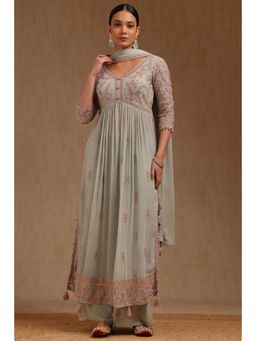 Soch - Womens Powder Blue Georgette Embroidered Kurta with Palazzo and Dupatta Set