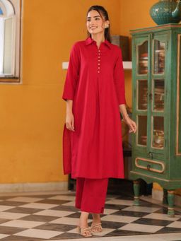Rain & Rainbow - Women Solid Cotton Kurta with Pant Set