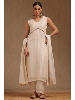 Soch - Womens Off White Georgette Embroidered Kurta with Pant and Dupatta