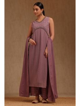 Soch - Womens Purple Georgette Embroidered Kurta with Pant and Dupatta