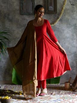 Suta - Red Pure Cotton Kurta with Pant and Dupatta
