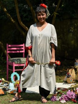 Suta - Black and Grey Pure cotton Kaftan with Pant Set