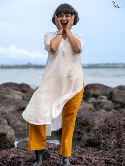 Suta - White and Yellow Pure cotton Kurta with Pant