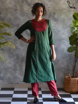 Suta - Green and Red Pure cotton Kurta with Pant