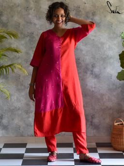 Suta - Pink and Red Pure cotton Kurta with Pant