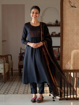 Suta - Blue Pure cotton Anarkali Kurta with Pant and Dupatta