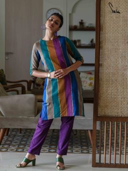 Suta - Multicolour and Purple Pure cotton Kurta with Pant