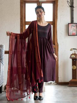 Suta - Purple Pure cotton Anarkali Kurta with Pant and Dupatta