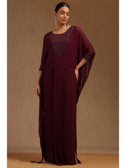 Soch - Womens Maroon Georgette Mukaish Co-ord Set