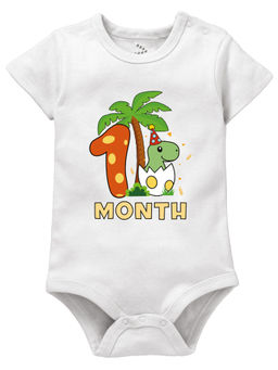 Zeezeezoo - White Half Sleeves 1 Monthly Birthday Theme Printed Baby Onesie