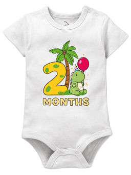 Zeezeezoo - White Half Sleeves 2 Monthly Birthday Theme Printed Baby Onesie